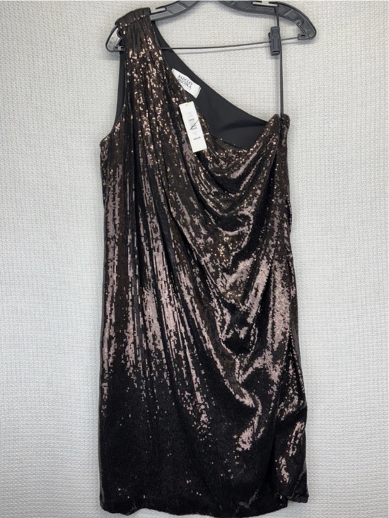 Badgley Mischka Dresses & Skirts - Badgley Mischka One Shoulder Bronze/Brown Sequined Mini Cocktail Party Dress XL